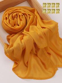 1set (1pc Modal Hijab + 1pack Hijab Clips) Plain Soft Detailed Stitched Headscarf - Multicolor - View 15