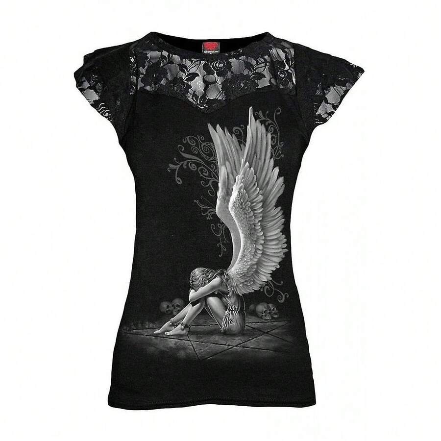 Spiral Direct Womens/Ladies Enslaved Angel Short-Sleeved T-Shirt (Black) - 黑色 - 查看 1