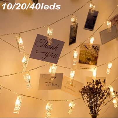 33ft/100 LEDs Fairy String Lights With Photo Clips, AA Battery Powered Photo Clip Lights For Dorm, Bedroom, Christmas, Party, Wedding Decor (Warm White)