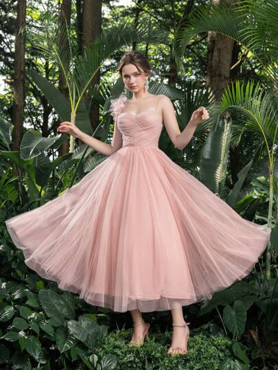 Elegant Tulle Ruched Bust Slip Prom Homecoming Dress Perfect For Back To School, Gathering, Dance & Cocktail Events,Wedding Event Dress, Semi Formal Dress, For Birthday, Wedding Guest, Graduation Party Dress