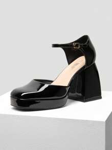 Women's Mary Jane Platform Chunky Heel Pumps Closed Toe Block Ankle Strap Wedding Prom Festival Party Shoes - 黑色 - 查看 6