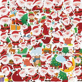 圣诞装饰 50 件圣诞老人主题 DIY 创意贴纸玩具、水瓶滑板头盔笔记本电脑手机壳吉他桌面杯旅行摩托车汽车贴纸，圣诞节的完美礼物