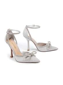 Women's Rhinestone Bow Knot Ankle Strap  Pumps  Pointed Toe Stilettos High Heels Festival Festival Party Prom Dress Shoes - 銀色 - 查看 1