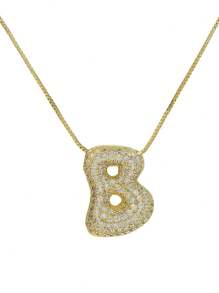 1 pezzo Collana con ciondolo a lettera da A a Z, esageratamente deformata, micropavé con zirconi cubici, placcata in oro 18K, ciondolo a iniziale per uomo e donna