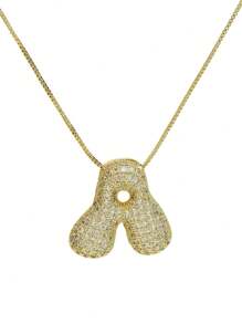1 pezzo Collana con ciondolo a lettera da A a Z, esageratamente deformata, micropavé con zirconi cubici, placcata in oro 18K, ciondolo a iniziale per uomo e donna