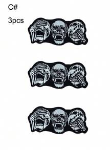 1 Set Of 3/6/8pcs Black And White Skull Clothing Embroidered Patches Iron On Patches Halloween Punk Style Cloth Sticker DIY Decorative Accessories Suitable For Backpacks, Jackets, T-Shirts, Pants, Hats, Dresses, Etc