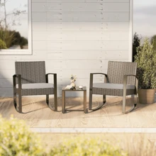 Asofer Balcony Furniture Set, Garden Furniture Set Made Of PE Polyrattan, Weatherproof Including 2 Chairs With Seat Cushions & Table, 3-Piece Patio Furniture Seating Group Lounge Set For Verandas, Courtyards, Terraces, Balconies, Pool Edges, Ideas For Valentine's Day, Valentine's Day Ideas - Xám - Xem 5
