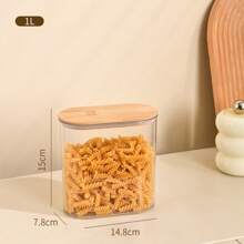 Rectangle Clear Storage Containers With Lids, Clear PET Jars With Bamboo Lids, Clear Food Storage Jar, Sugar Coffee Containers, Pantry Storage Container For Pasta Tea Candy Nuts - Multicolor - View 17