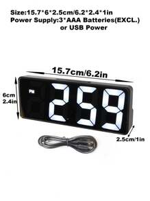 1pc LED Mirror Light Electronic Alarm Clock, Real-Time Temperature Display, Adjustable Brightness, Voice & Light Sensor - Black - View 3