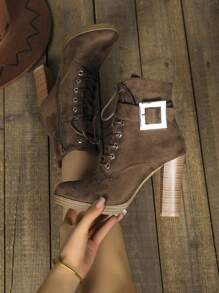 Women Fashion Ankle Boots, Fall/Winter Short Boots, High Heeled Shoes, Platform Lace-Up Boots,Ideal With Jacket