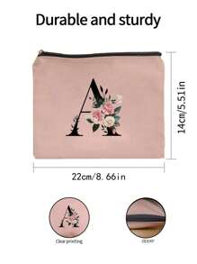 1 件粉色涤纶花朵黑色首字母印花拉链女士化妆包，字母 A-Z，储物袋，化妆品收纳袋化妆收纳袋迷你袋旅行小化妆盒配件化妆架刷袋化妆容器化妆包旅行必需品女士配件旅行用品化妆包化妆包化妆袋化妆包 - 粉色 - 查看 9