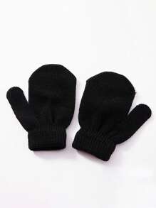 1pair Kids Plain Knit Mittens Gloves, Outdoor Cold Proof Casual Versatile Winter Warm Gloves - Children's Knitted Gloves - View 4