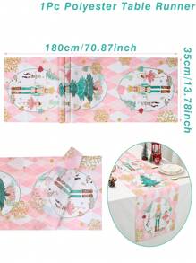 1 件 180 * 35 厘米涤纶圣诞粉色胡桃夹子核桃士兵桌旗桌布桌布，圣诞装饰，圣诞家居装饰，圣诞节桌面装饰，派对礼物，圣诞快乐，圣诞节