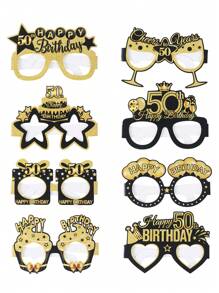 8 Pcs Happy 50th Birthday Party Decor Paper Glasses, Black Gold Glitter Cheers Fifty Years Old Glasses Birthday Party Supplies,Christmas