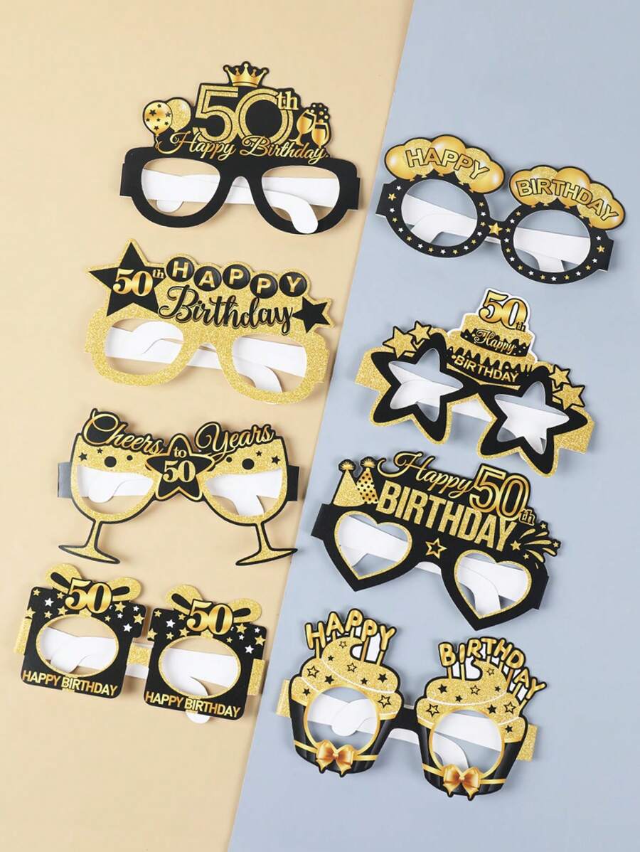 8 Pcs Happy 50th Birthday Party Decor Paper Glasses, Black Gold Glitter Cheers Fifty Years Old Glasses Birthday Party Supplies,Christmas