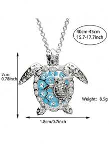 1pc Alloy Made White Gold-Plated Turtle Pendant Necklace Embedded With Zirconia Stone, Summer Fashion Jewelry - Sea Turtle - View 4
