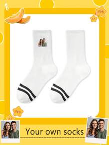 Face Socks 1 Pair Of Customized Face Men's Mid Tube Socks, Put Any Face On Socks, Personalized Socks For With Photos, - White - View 3