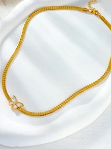 2pcs Set European And American Fashion Niche High-End Elegant Minimalist Metal Twist Clavicle Chain Necklace + Bracelet, White Butterfly Decor Stainless Steel Necklace & Bracelet
