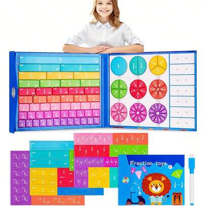 磁性书分数学习，彩虹磁性分数砖圆形活动套装教师用品，家庭学校用品小学家庭数学操作器