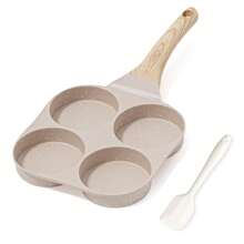 RIOVARM-EU RIOVARM Non-Stick Omelette Pan, Induction Egg Pan, Granite Coating Small Frying Pan Without PFOA, Round 4-Hole Egg Poaching Pan For Breakfast, Pancake Pan, Camping Pan - Khaki - View 1