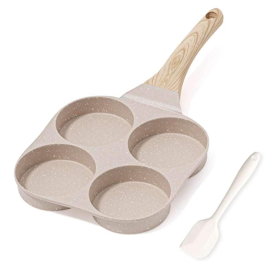 RIOVARM-EU RIOVARM Non-Stick Omelette Pan, Induction Egg Pan, Granite Coating Small Frying Pan Without PFOA, Round 4-Hole Egg Poaching Pan For Breakfast, Pancake Pan, Camping Pan - Khaki - View 1