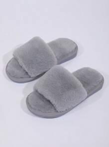 Children Fashionable Comfy Versatile Indoor Fluffy Slip-On Grey Slippers - Grey - View 5