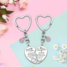 2pcs Mother & Daughter Matching Heart Shaped Keychain Set - Stainless Steel, Great Gift For Mother's Day, Birthday And Special Occasions Halloween Car Accessories Bag Charm School Cute Goth Y2k