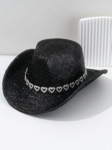1 Peça Chapéu de Cowboy Metálico Sólido Brilhante Unissex/Feminino, Cinto Vazado em Forma de Coração, Luxo Fashion Pessoal, Estilo Gótico de Rua, Estilo Hip-Hop Cyberpunk, Estilo Y2K, Versátil Elegante e Estiloso, Cor Brilhante e Vibrante para Primavera/Verão, Adequado para Dia de Trabalho, Festa, Roupa de Festival de Música
