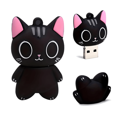 Unidad flash USB de 128GB Biyetimi con diseño de gatito negro lindo, unidad de memoria USB de 64GB 2.0 con diseño de cachorro de dibujos animados de 32GB, USB de 64GB como regalo para chicas