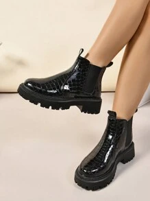 秋冬季女士时尚厚底切尔西踝靴 - 黑色 - 查看 3