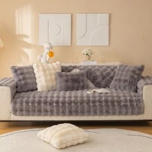 1pc Beloved Plush Plush Sofa Cushion, Winter Thick Soft Anti-Slip Sofa Covers, 2024 New Design - Light Grey - View 3