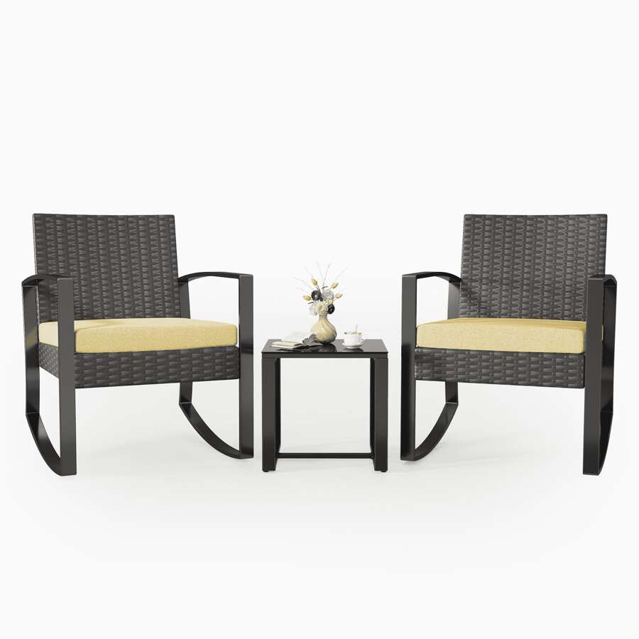 Asofer Balcony Furniture Set, Garden Furniture Set Made Of PE Polyrattan, Weatherproof Including 2 Chairs With Seat Cushions & Table, 3-Piece Patio Furniture Seating Group Lounge Set For Verandas, Courtyards, Terraces, Balconies, Pool Edges, Ideas For Valentine's Day, Valentine's Day Ideas - 米色 - 查看 1