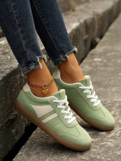 Zapatos deportivos ligeros y transpirables para mujer - Zapatos casuales de puntera redonda y cordones de color dual, diseño cómodo para uso diario, adecuado para todo el día, zapatos casuales | Zapatos de puntera redonda | Top sintética