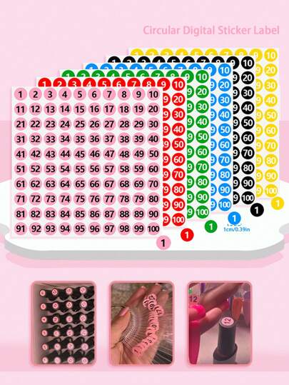 2/6/12Pcs Circular Nail Polish Gel Multicolor Labels,Consecutive Number Stickers,Waterproof Numbered Nail Stickers, With Solid Or Laser Finish, Ideal For Nail Art Diy, Beauty Supplies. Nails