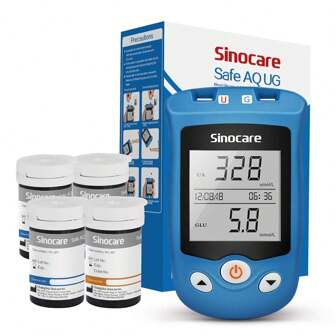  Sinocare AQ UG 2-In-1 Uric Acid & Blood Glucose Testing Kit With 50 Uric Acid Test Strips + 50 Blood Glucose Test Strips + 100 Lancets -In Mmol/L