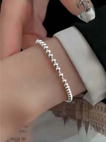 女士圆形珠纯银手链 可拉出可调节 小众设计 简约 DIY 手工首饰 - 原子珠抽拉手鍊 - 查看 3