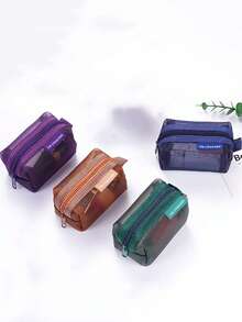 1 件网状零钱包迷你透明网状拉链包手拿包收纳零钱包便携式数据线袋女士礼物钱包必需品 - 彩色 - 查看 4