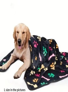1 Stück schwarze, weiche Fleece Haustier Decke mit Pfoten Muster Muster, Ganzjährig verwendbar für Hunde und Katzen