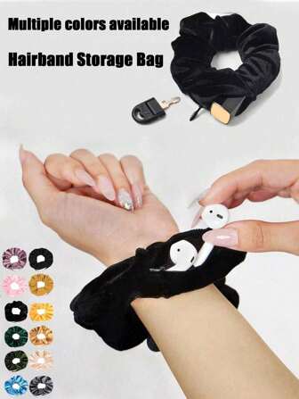 1pc fluwelen hoofdband, hoofdband met rits en zakje, opbergzak, haarband verborgen geld hoofdband multifunctionele verborgen privé geld verborgen draagbare zak, essentieel voor op reis, vrouwen grote meisjes spullen scrunchy onzichtbare haar zwarte scrunchie paardenstaart bevestigingsriem voor vrouwen (rits willekeurig)