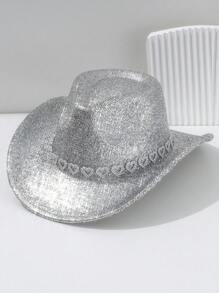 1 Peça Chapéu de Cowboy Metálico Sólido Brilhante Unissex/Feminino, Cinto Vazado em Forma de Coração, Luxo Fashion Pessoal, Estilo Gótico de Rua, Estilo Hip-Hop Cyberpunk, Estilo Y2K, Versátil Elegante e Estiloso, Cor Brilhante e Vibrante para Primavera/Verão, Adequado para Dia de Trabalho, Festa, Roupa de Festival de Música