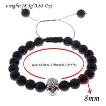Pulsera ajustable con forma de calavera de piedra volcánica de 8mm para hombres, Halloween - pulsera de calavera - Ver 3