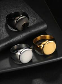 1pc Fashionable Punk Style Stainless Steel Geometric Circular Plane Ring For Men - Silver, For Banquet