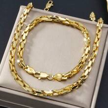Conjunto de Joias Colar e Pulseira de Corrente de Cobre Banhada a Ouro 18k Estilo Hip Hop Sueco Itay para Mulheres