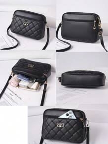 1个时尚别致的单肩包，黑色斜挎包，女士钱包，时尚简约相机包，做工精良，多层大容量收纳，可装化妆品、口红、钱包，休闲时尚手机包，可爱手提包，肩带小方包，PU皮革多拉链包，日常百搭，旅行必备，新颖日常多场景小方包