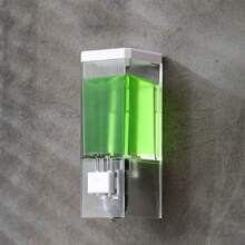 1 pieza Dispensador de jabón montado en la pared, Dispensador de loción/champú tipo presión, Botella de champú, Dispensador de jabón líquido montado en la pared, Adecuado para hotel, Dispensador de jabón montado en la pared moderno y simple sin perforación para hotel, cocina, baño, decoración del hogar, decoración de otoño, regreso a la escuela