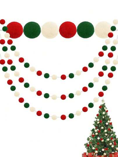 2 个圣诞绒球，白绿红绒球花环，圣诞节 DIY 圣诞装饰，创意工艺品装饰，可爱悬挂毛毡球红白绿绒球珠饰串横幅花环教室家庭墙壁派对悬挂花环横幅，适用于圣诞派对装饰道具，节日装饰，圣诞树悬挂装饰，家庭墙壁悬挂装饰