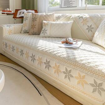 1pc Star Pattern Embroidered Sofa Cushion Cover, Non-Slip,  Nordic Style, Fabric Art, Universal Sofa Slipcover