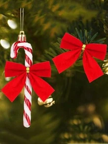 18pcs/Set Christmas Tree Ornament Set - Candy Canes & Red Bows, Perfect For Holiday Decorations & Party Favors,Christmas - Red - View 3