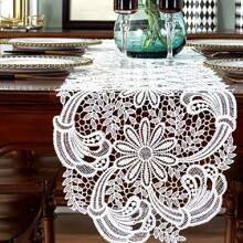 Mesa de centro estilo americano, armário de TV, capa de tecido de renda para mesa de jantar, cachecol de cômoda europeu, capa de poeira para armário de sapatos, toalha de mesa quadrada, jogos americanos para Halloween, Ação de Graças, Natal, decoração de mesa para festa de Páscoa - Branco - Ver 3