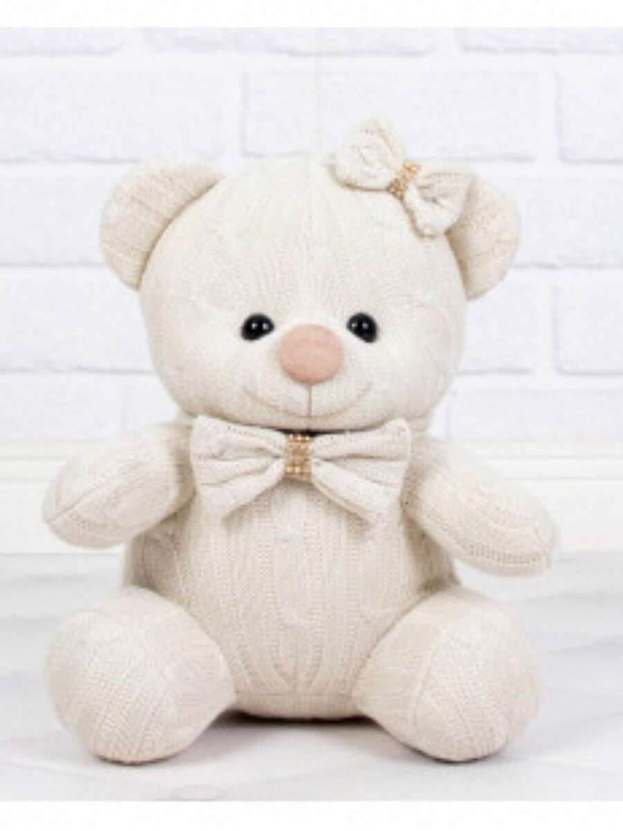 Knitted Teddy Bear With Bow For Girls (18 Cm) - Ideal For Niches And Decorations - 針織 - 查看 1